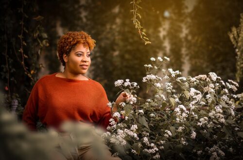 Woman viewing plants